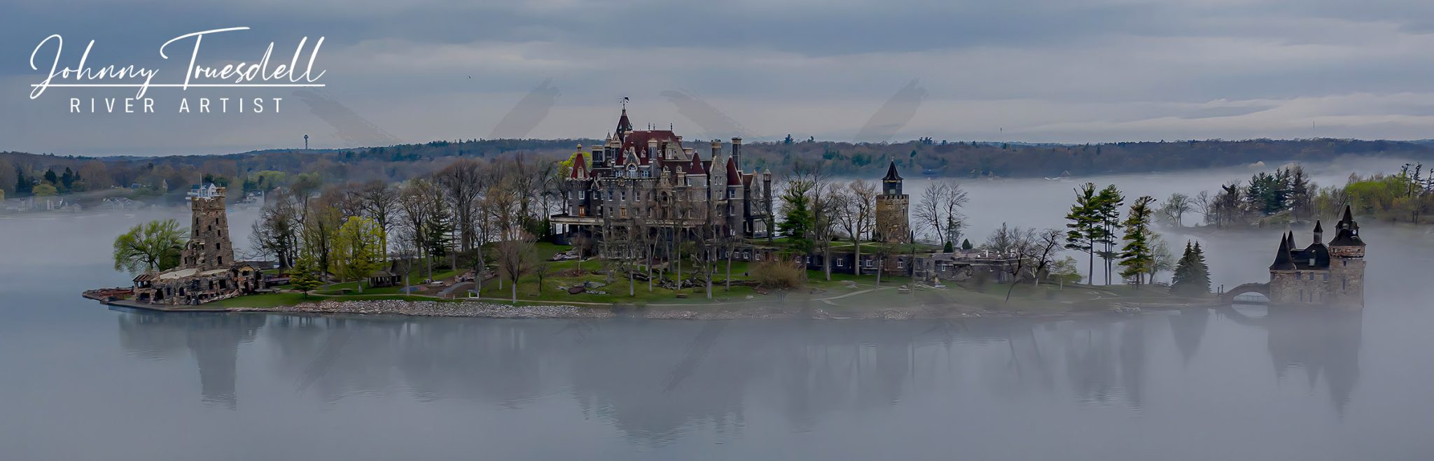 Boldt Castle Morning Mist Panorama Johnny Truesdell 1000 Islands
